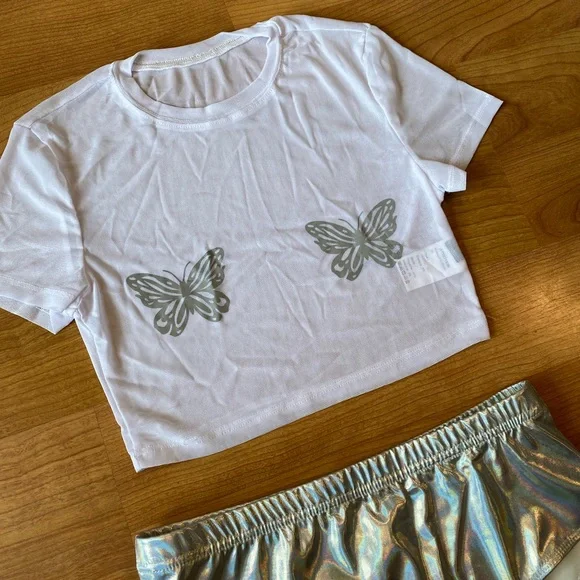 Reflective Silver Butterfly Mesh Rave Set - Picture 4 of 5